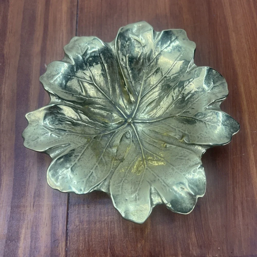 Vintage Virginia Metal Crafters May Apple Leaf Brass Dish Bowl Heavy Dated 1948